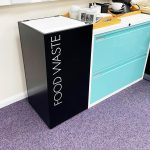 office recycling bin with enclosed lid with food waste lettering