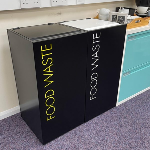 recycling bin with hinged lid with Food Waste Lettering