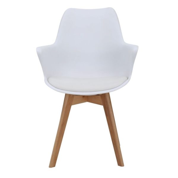 skandi style cafe chair with white seat and beech legs