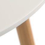 skandi style round table with white table top and beech legs