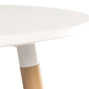 skandi style round table close up of white top and leg