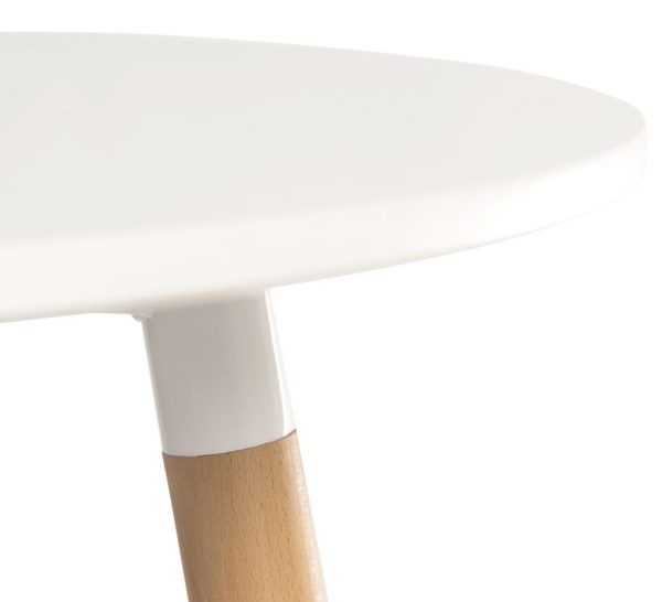 skandi style round table close up of white top and leg