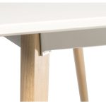 skandi style table with white table top and stylish beech leg frame