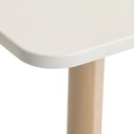 skandi style table close up of white table top and beech leg