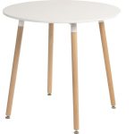 skandi style round table with white table top and beech legs