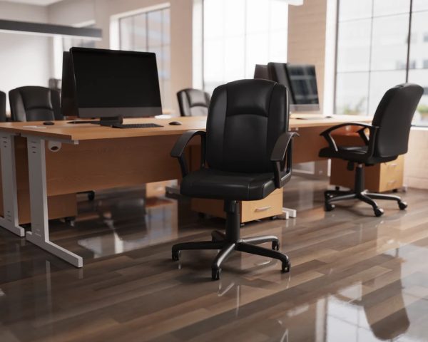 medium back executive office chair in black leather