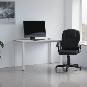 medium back executive office chair in black leather in home office