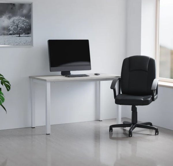 medium back executive office chair in black leather in home office