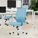 mesh back operator chair in blue in office
