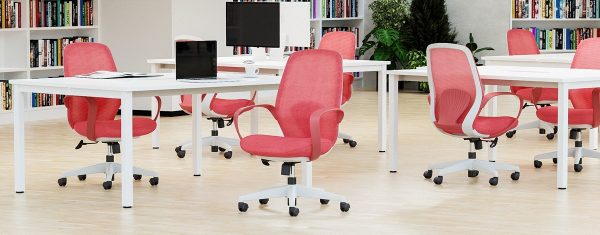 mesh back office chairs in red in office