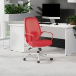 mesh back office chair red in front of office desk