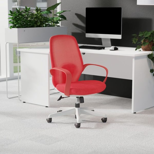 mesh back office chair red in front of office desk