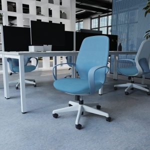 mesh back office chair in blue in office