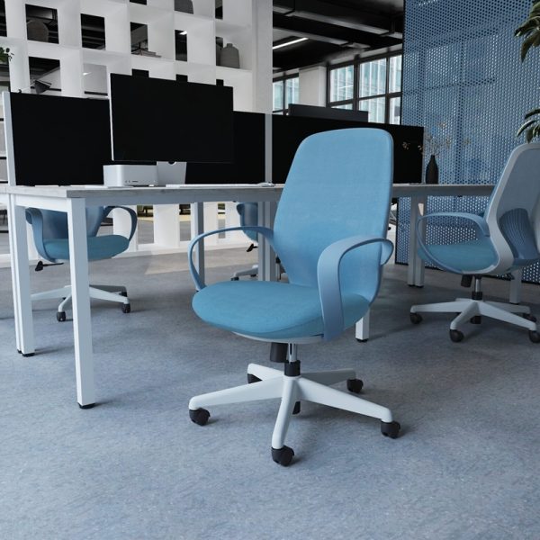 mesh back office chair in blue in office