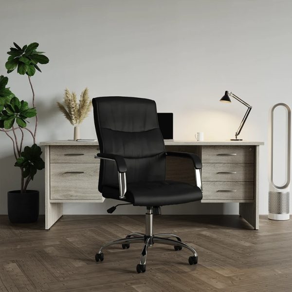black executive office chair in home office