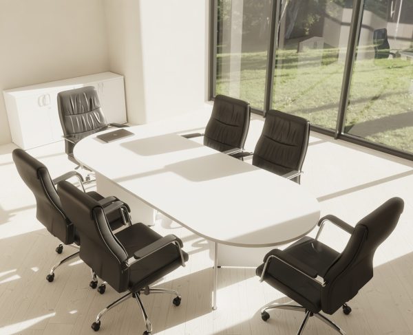 black executive office chair around a boardroom table