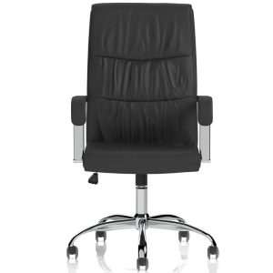 black executive office chair with chrome 5 star base front view