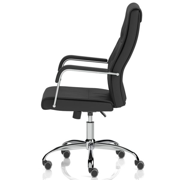 black executive office chair with chrome base side view