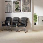 cantilever office visitor chair in black faux leather in row of 3 in waiting area