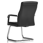 cantilever office visitors chair in black leather with chrome frame. back view