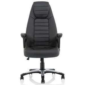 high back black leather executive office chair front view