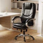 high back executive office chair in black leather in home office