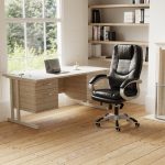 high back executive office chair in black leather in home office