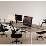 high mesh back office chair around a desk