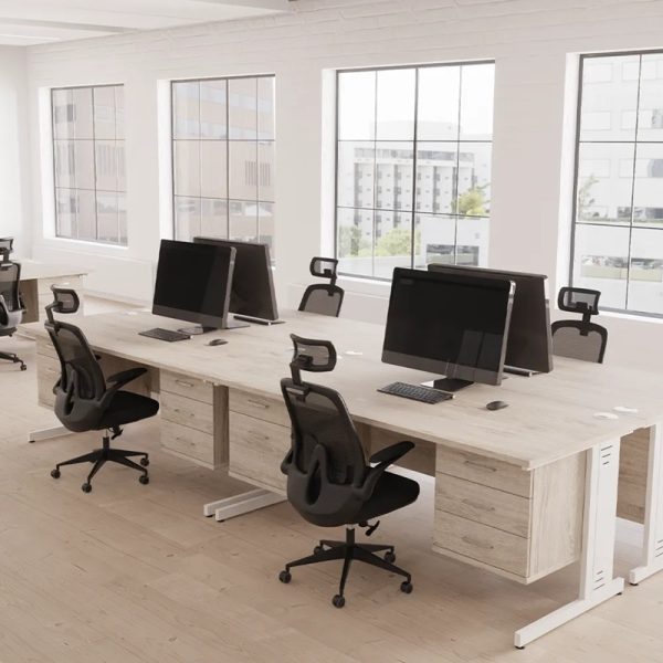 high mesh back office chair around desk in an office
