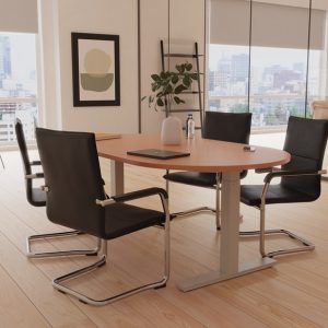 meeting chair black leather with chrome cantilever frame around meeting tabel