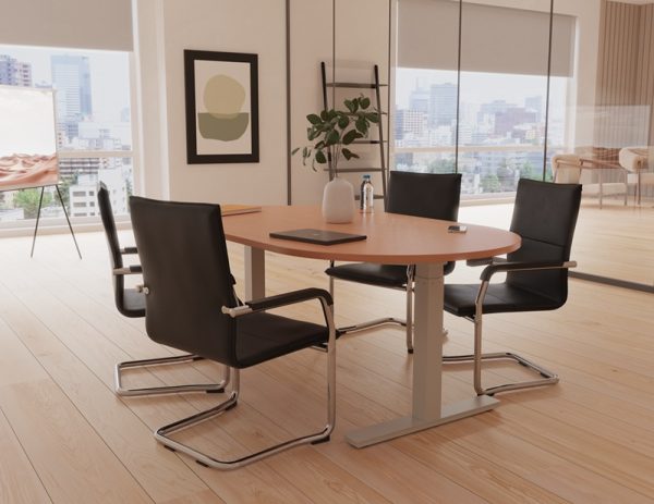 meeting chair black leather with chrome cantilever frame around meeting tabel