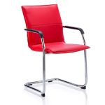 meeting chair in red leather with chrome cantilever frame