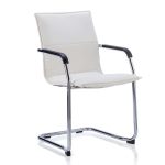 meeting chair in white leather with chrome cantilever frame