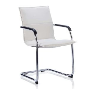 meeting chair in white leather with chrome cantilever frame