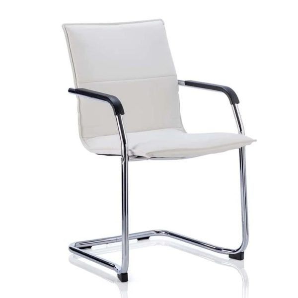 meeting chair in white leather with chrome cantilever frame