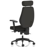 task operator chair in black fabric with black base. back view