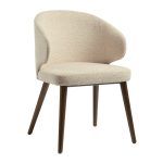 contemporary cafe chair in natural cream boucle fabric with dark wooden legs