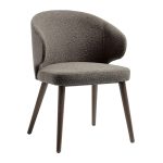 Contemporary cafe chair in grey boucle fabric with dark wood legs