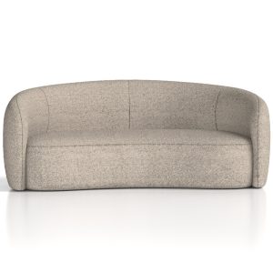 curved reception sofa in cream boucle fabric