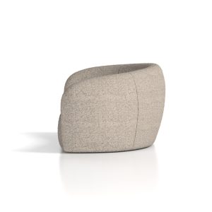 curved reception sofa in cream boucle fabric side view
