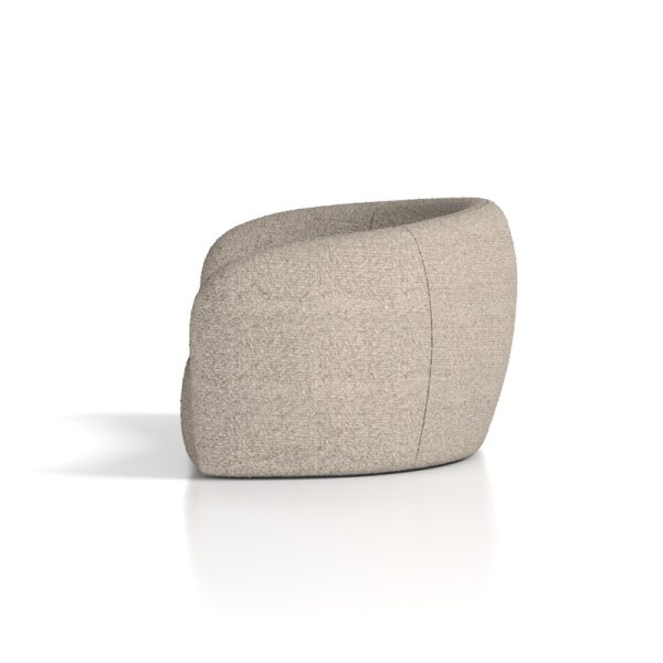 curved reception sofa in cream boucle fabric side view