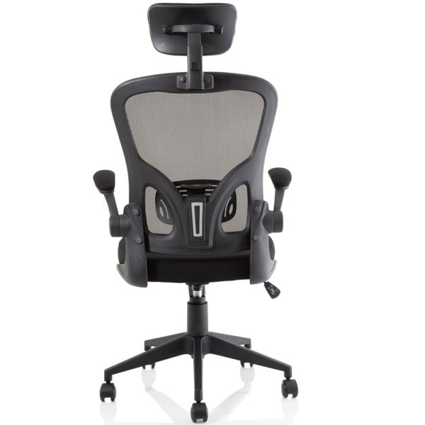 executive mesh chair with folding arms back view