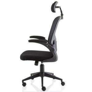 executive mesh chair with folding arms side view