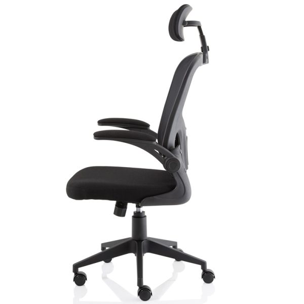 executive mesh chair with folding arms side view