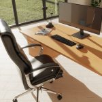 executive office chair leather in sunny home office behind office desk