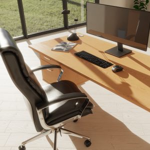 executive office chair leather in sunny home office behind office desk