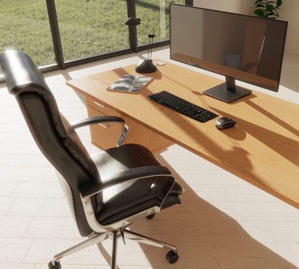 executive office chair leather in sunny home office behind office desk