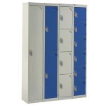 express delivery lockers in a row with choice of doors and blue or grey doors