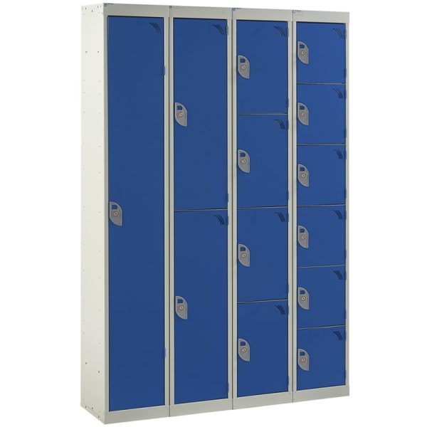 express delivery lockers win a row with different doors with grey carcass and blue doors
