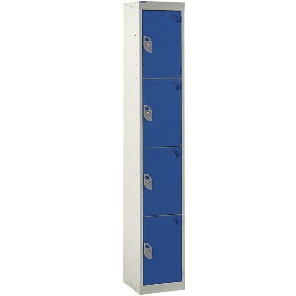 express lockers with 4 compartments with grey carcass and blue doors